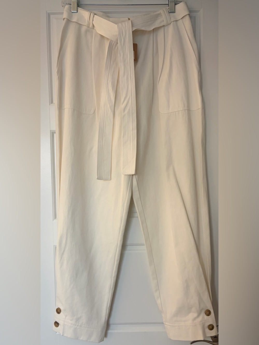 Moon River Cream Barrel-Leg Tie-Waist Pants